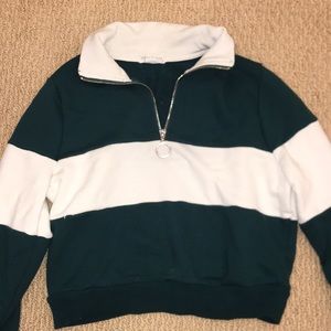 Green and White Stripe Quarterzip Pullover